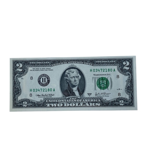 Other - Two Dollar Bill with Green Seal Series 2003A H03472180A Serial Number